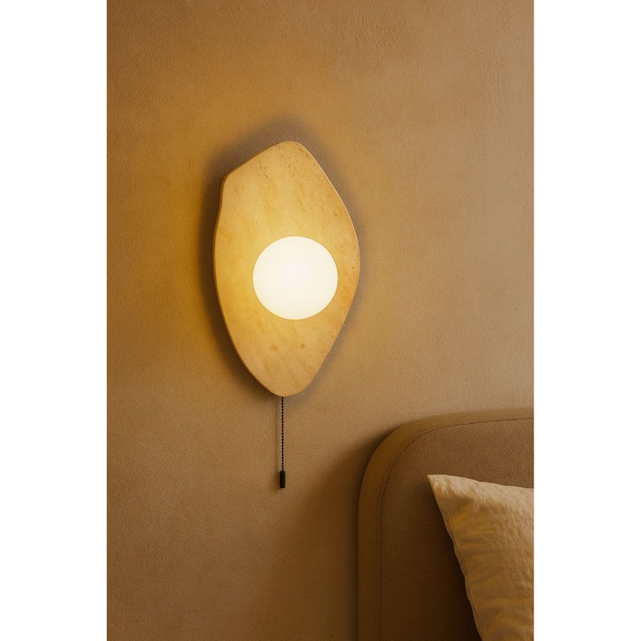 Aplica de perete Opviq, model 327, bej, alb, dimensiuni 10x10cm, inaltime totala 42cm