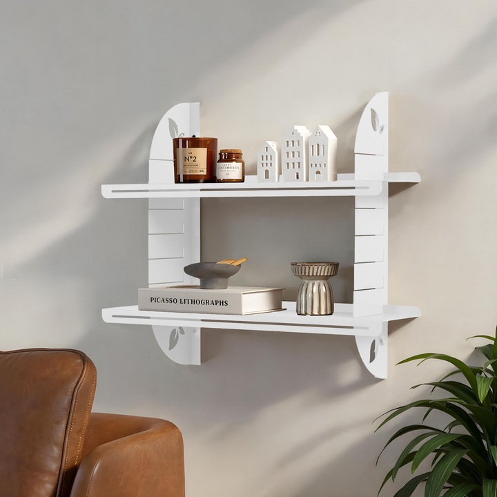 Raft metalic decorativ Woody Fashion, alb, 70x60cm, 100% metal