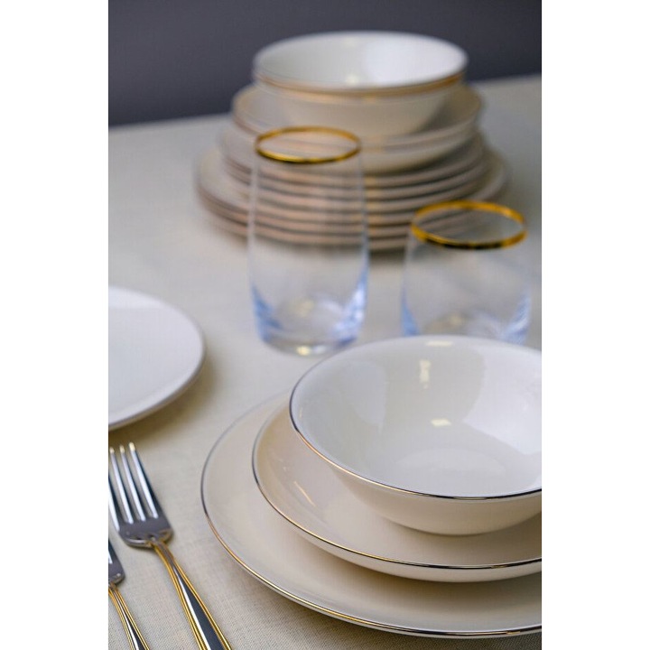 Set de masa (24 piese), Hermia Concept, portelan, multicolor, 25x25x2,5cm, 21x21x3cm, 15x15x4,5cm, 22x22x2,5cm