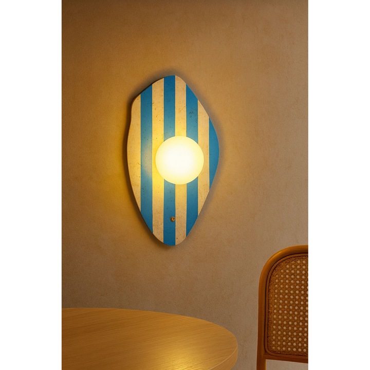 Aplica Opviq 303, travertin, bej, alb, albastru, dimensiuni 10x10cm, inaltime totala 42cm