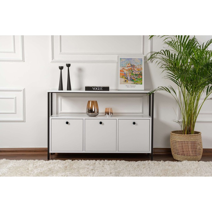 Consola mobilier Woody Fashion, alb-negru, 120x77x30cm, 100% melamina