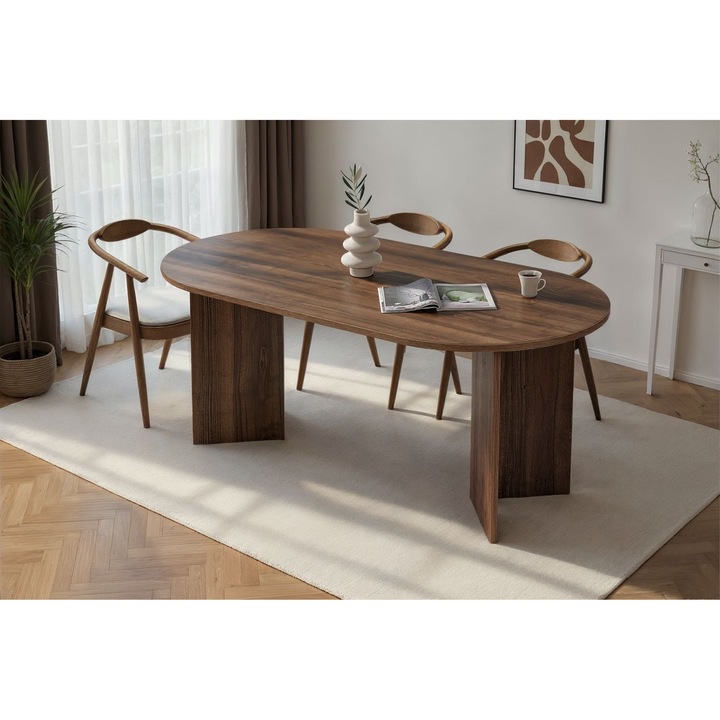 Masa de dining Woody Fashion 099, nuc, 180x90cm, 25mm grosime, capacitate 70kg