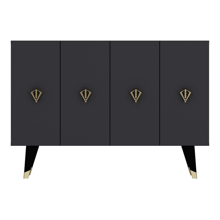 Consola, Woody Fashion, 80x120x29,6 cm, negru/auriu