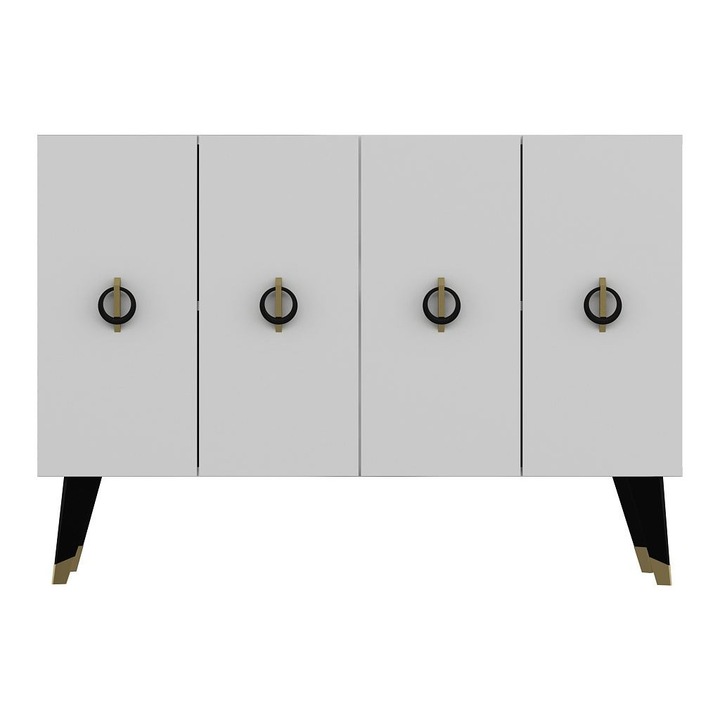 Consola, Woody Fashion, alb/negru/auriu, 120x80x29,6 cm