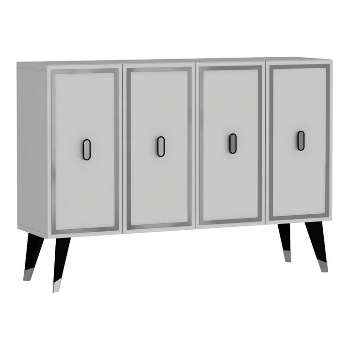 Consola, Woody Fashion, alb/negru/argintiu, 120x80x29,6 cm