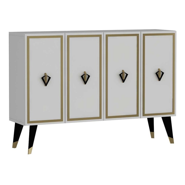 Consola mobilier, Woody Fashion, alb/auriu, 120x80x29,6 cm