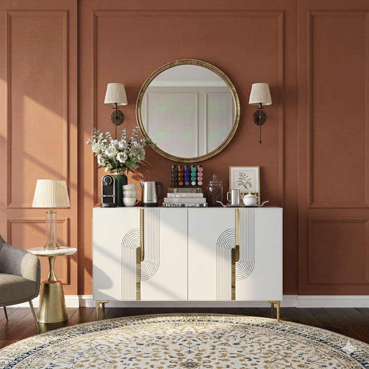 Consola, Woody Fashion, alb/auriu, 120x75x32 cm