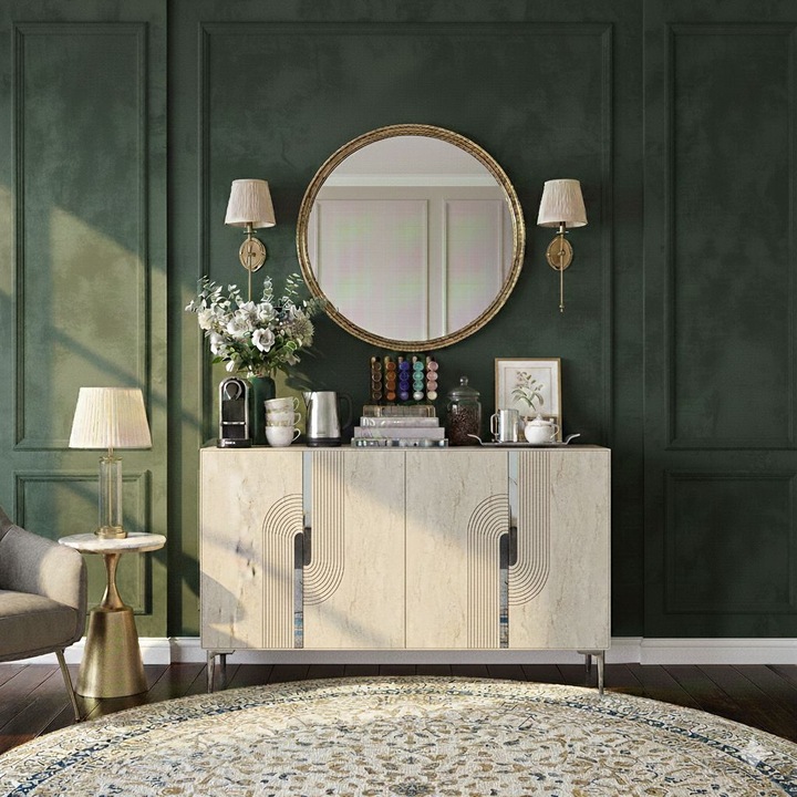 Consola, Woody Fashion, 120x75x32 cm, cu rafturi multiple, crem