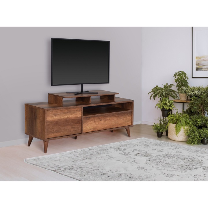 Comoda TV 814, Woody Fashion, nuc, 150x53x40cm, cu rafturi, montabila pe perete