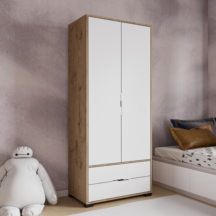 Dulap Woody Fashion, 80x183x45cm, alb, cu rafturi multiple