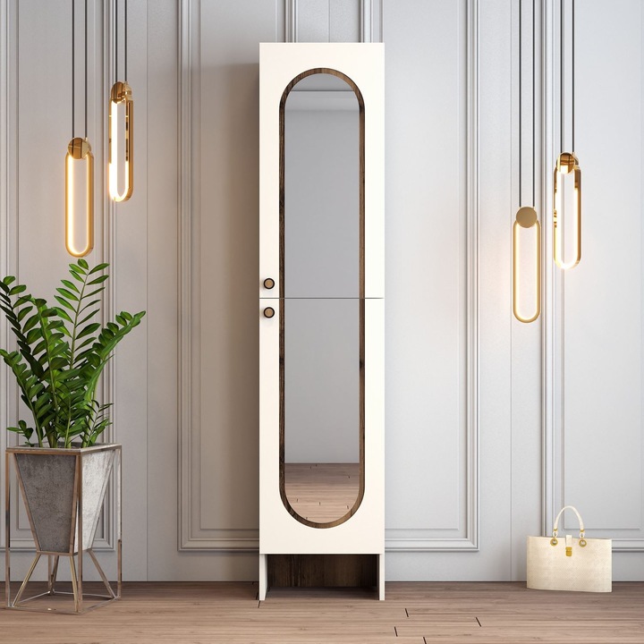 Cuier, Woody Fashion, crem, 45x200,6x37 cm, cu oglinda