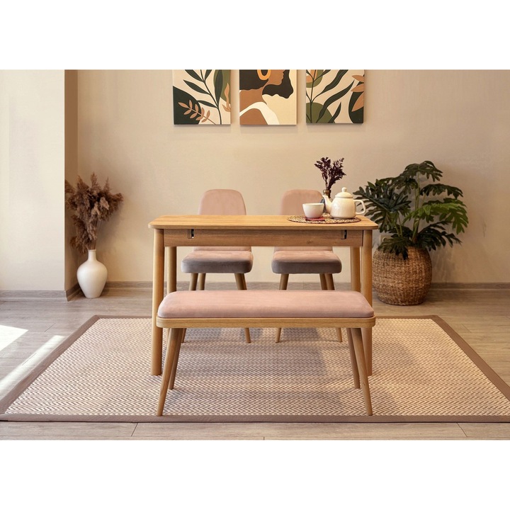 Set masa extensibila si scaune, Woody Fashion, 4 piese, maro, 110x75x50 cm