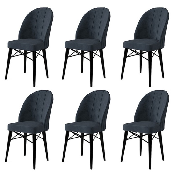 Set de 6 scaune, Woody Fashion, negru, 44x96x42 cm