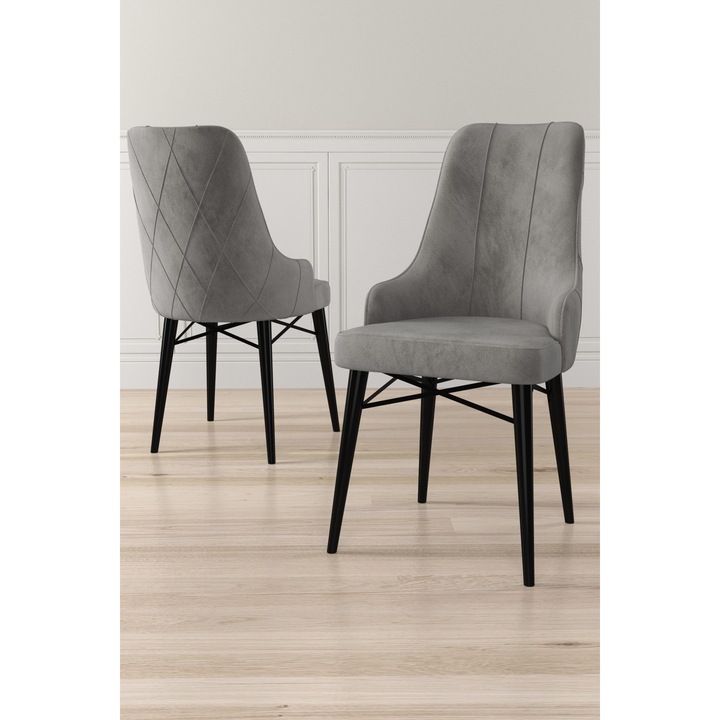 Set de scaune Woody Fashion, 6 piese, gri-negru, 46x95x42cm