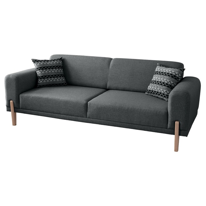 Canapea extensibilă 3 locuri, Atelier Del Sofa, antracit, 220x90x80cm, 2 perne incluse