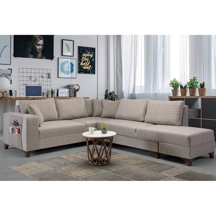 Canapea coltar, extensibila, Atelier Del Sofa, 8 perne, maro, 230x285 cm, 240 kg capacitate