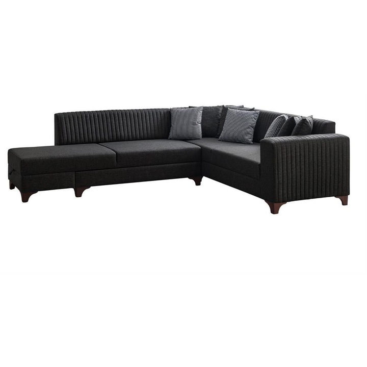 Canapea coltar, extensibila, Atelier Del Sofa, cu 6 perne, 230x285 cm, 240 kg capacitate, negru