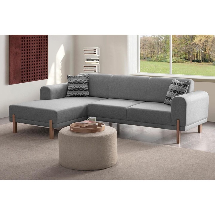 Canapea coltar extensibila Atelier Del Sofa, gri, 250x160cm, 2 perne, 240kg capacitate