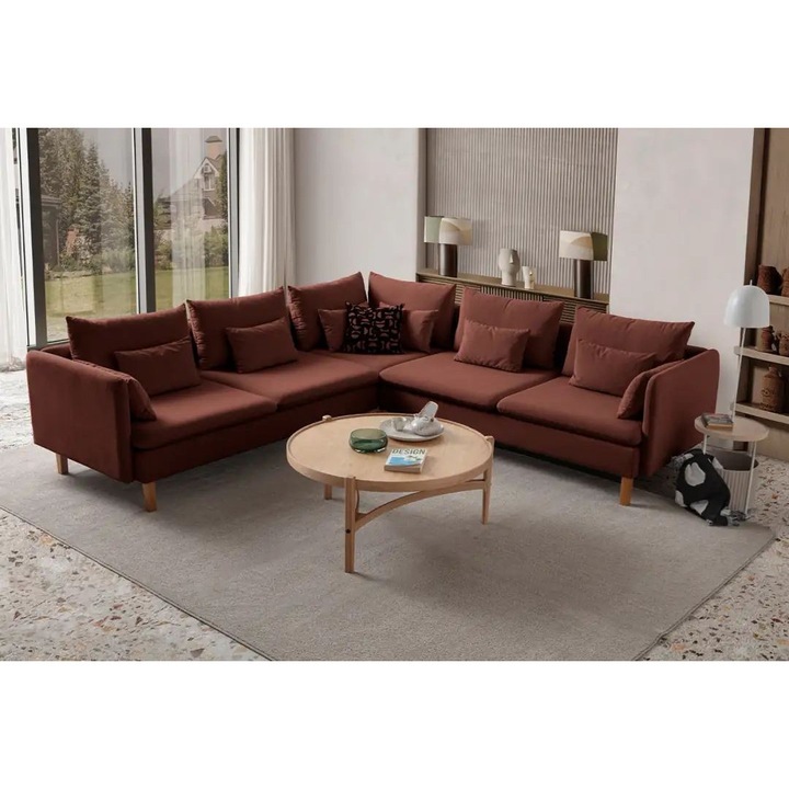 Canapea coltar, Atelier Del Sofa, rosu, cu 15 perne, 285x285cm, 240 kg capacitate