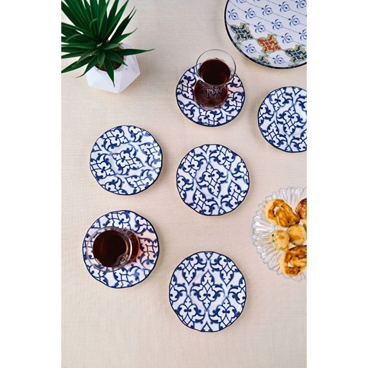 Tányérkészlet, 6 darabos, Hermia Concept, 12x12 cm, fehér/kék