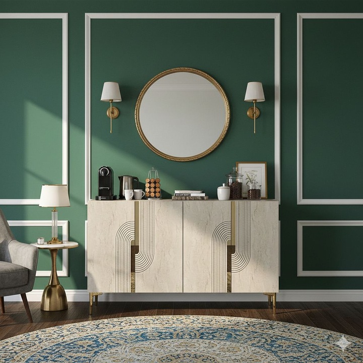 Consola, Woody Fashion, alb/auriu, 120x75x32 cm