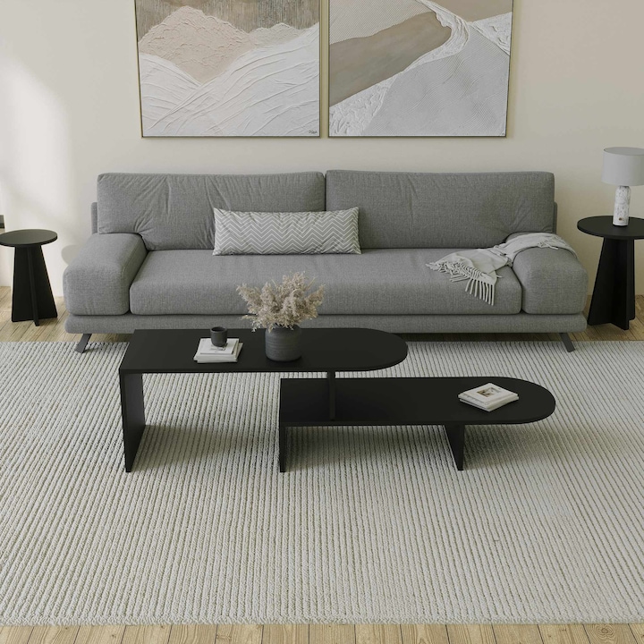 Set mese de cafea Woody Fashion, negru, 100x40x40cm, 90x20x40cm