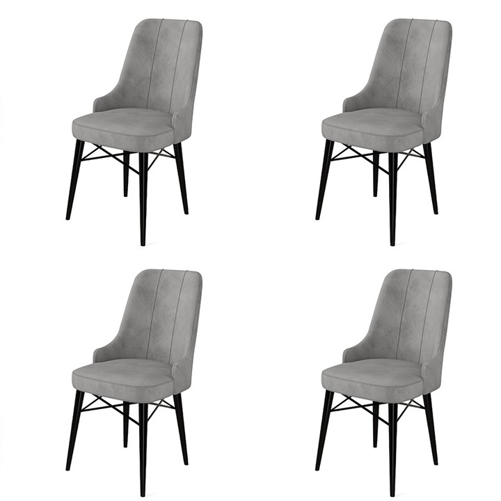 Set scaune Woody Fashion, 4 piese, gri, negru, 46x94x46cm