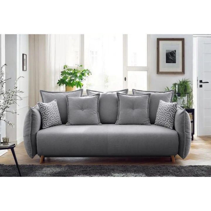 Canapea extensibila 3 locuri, Atelier Del Sofa, gri, 7 perne, 235x95x98cm
