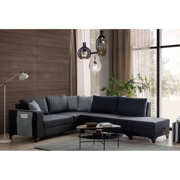 Canapea coltar extensibila Atelier Del Sofa, 8 perne, antracit, 230x285cm