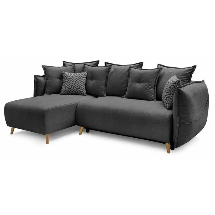 Canapea coltar, extensibila, Atelier Del Sofa, cu 8 perne, 255x165cm, negru