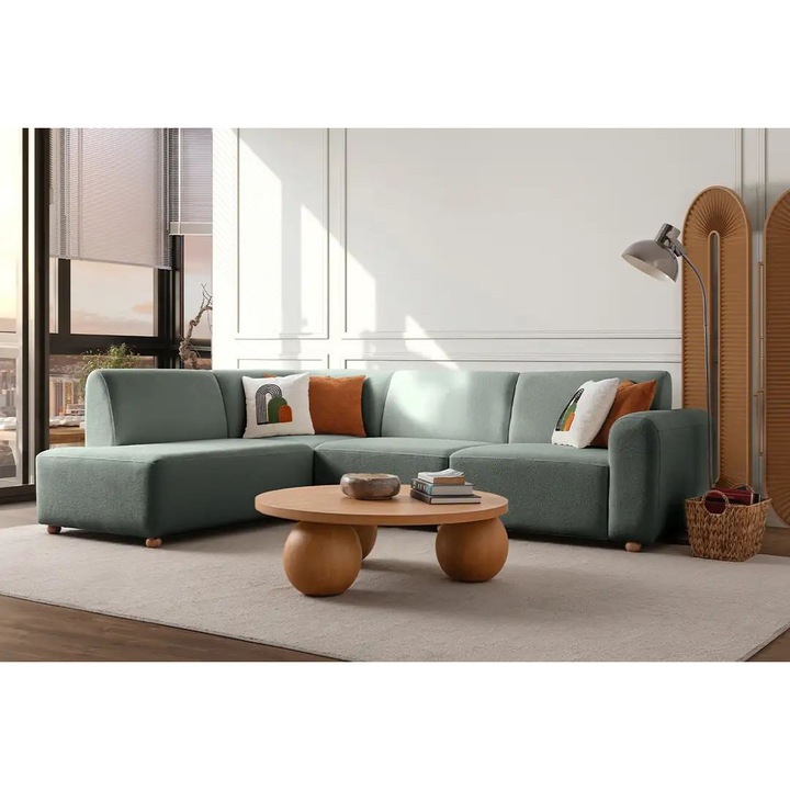 Canapea coltar Atelier Del Sofa, verde marin, 206x290cm, 4 perne incluse, 240kg capacitate maxima