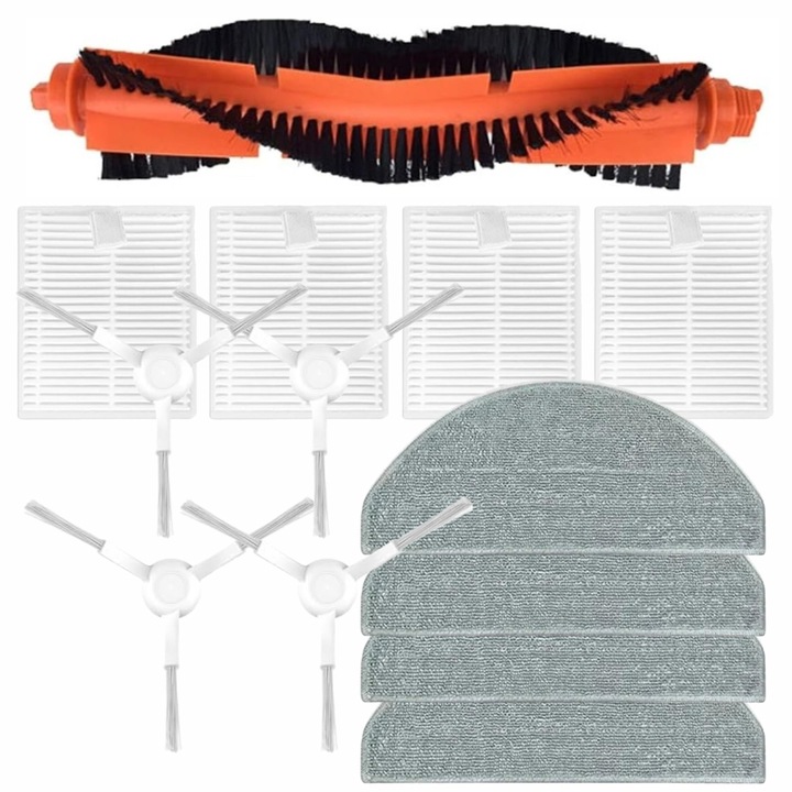 Set rezerve intretinere, AreoSe, Compatibil cu Xiaomi Robot Vacuum S20, E10, E12, perie rola, perii laterale, filtre HEPA, lavete mop, performanta
