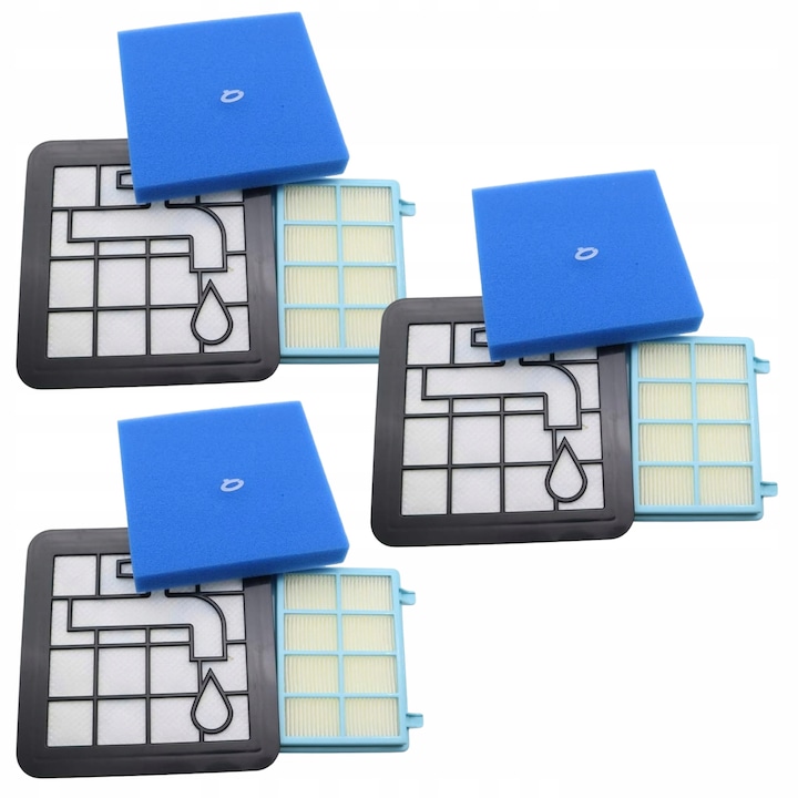 Set filtre aspirator, AreoSe, Compatibil cu Philips PowerPro Compact, Active, City, FC8010/02, 3 bucati, filtru HEPA, protectie motor, aer curat