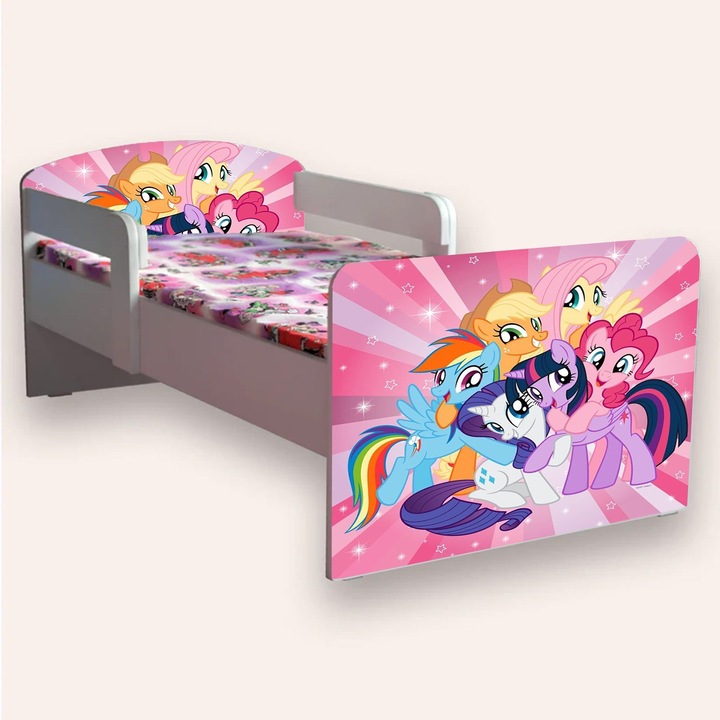 Pat mic LITTLE PONY cu manere si saltea 6cm, alb, 136x66cm