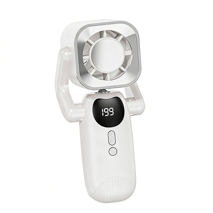 VeniSymlis® Ventilator portabil, autonomie lunga a bateriei, 4000mAh, energie mare a vantului, iluminat cu lanterna, alb