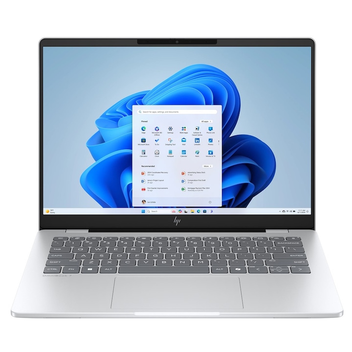 Laptop HP OmniBook 7 AI, 14" 2K, Intel® Core™ Ultra 5 225U pana la 4.8 GHz, 16 GB RAM LPDDR5 5200, 512 GB SSD, Intel® Graphics, Windows 11 Home, Glacier Silver 512 GB