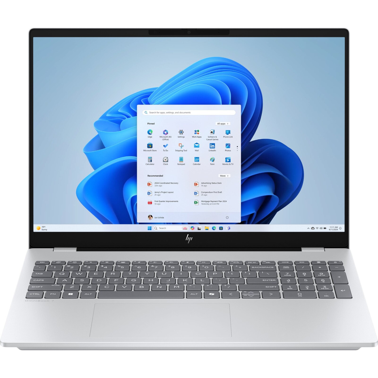 Laptop HP OmniBook 7, 16" 2K, Intel® Core™ 5 210H pana la 4.8 GHz, 16 GB RAM DDR5 5200, 512 GB SSD, Intel® Graphics, Windows 11 Home, Glacier Silver 512 GB