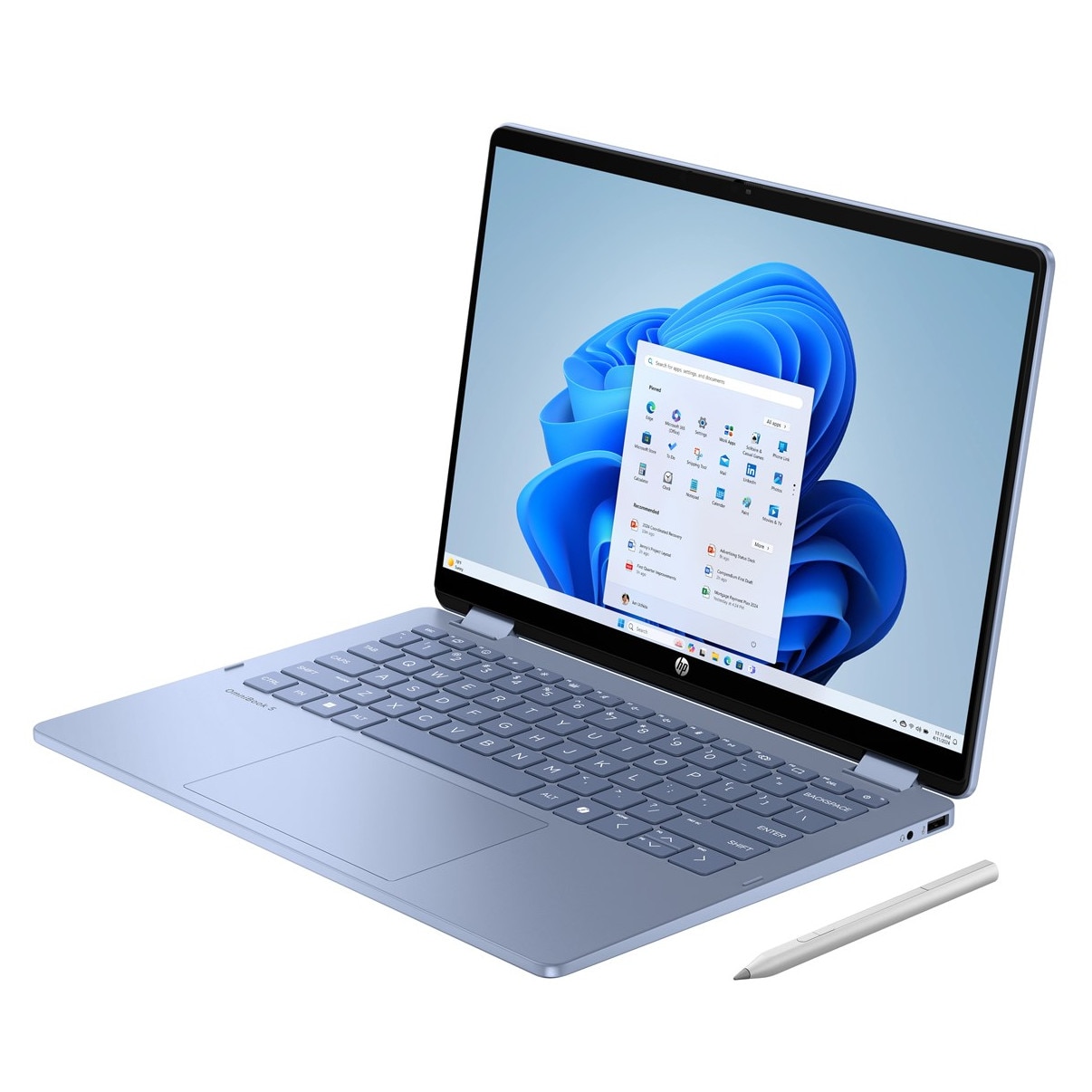 Laptop HP OmniBook 5 Flip, 14" 2K Touchscreen, Intel® Core™ 5 120U pana la 5 GHz, 16 GB RAM LPDDR5 5200, 512 GB SSD, Intel® Graphics, Windows 11 Home, Sky Blue 512 GB