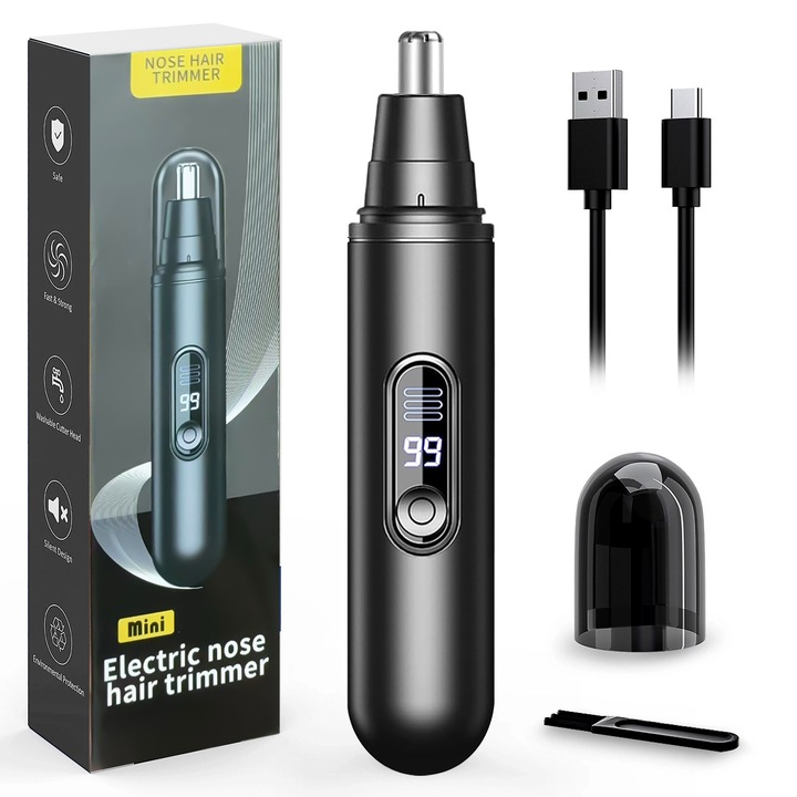 Aparat de tuns electric pentru nas si sprancene, design portabil, reincarcabil, unisex