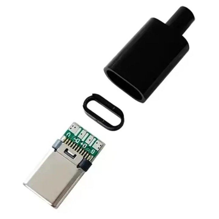 Mufa USB-C 3.1 5pin tata slim carcasa din plastic pentru montare pe cablu