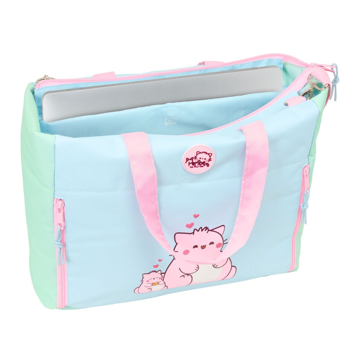 Servieta pentru laptop, The pink cat, model Pembe, multicolor, poliester 300D, marime unica, compartiment laptop pana la 14 "1", 40 x 31 x 17 cm