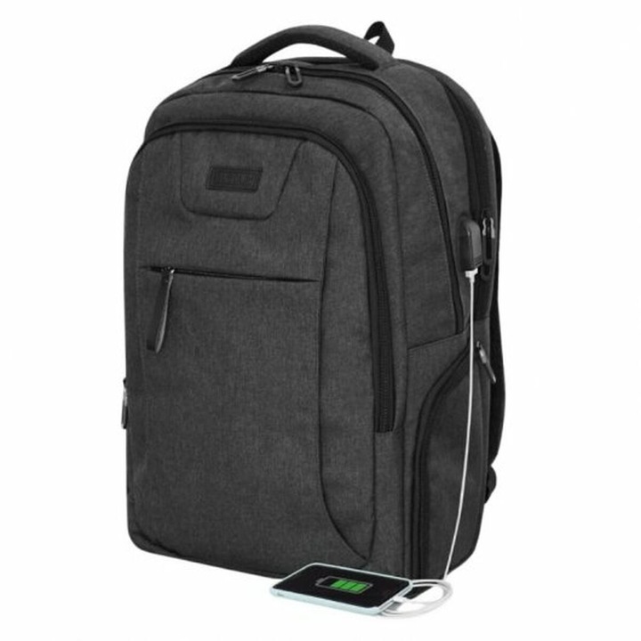 Rucsac pentru laptop, Subblim, SUBBP-4PA2100, negru/gri, pentru laptop pana la 16", poliester 600D, capacitate 16 L, port USB, bretele ergonomice