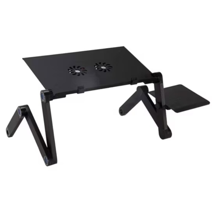 Masuta laptop TehnoFusion cu racire USB, suport pentru mouse si inaltime reglabila, negru, 27 x 48 x 48 cm