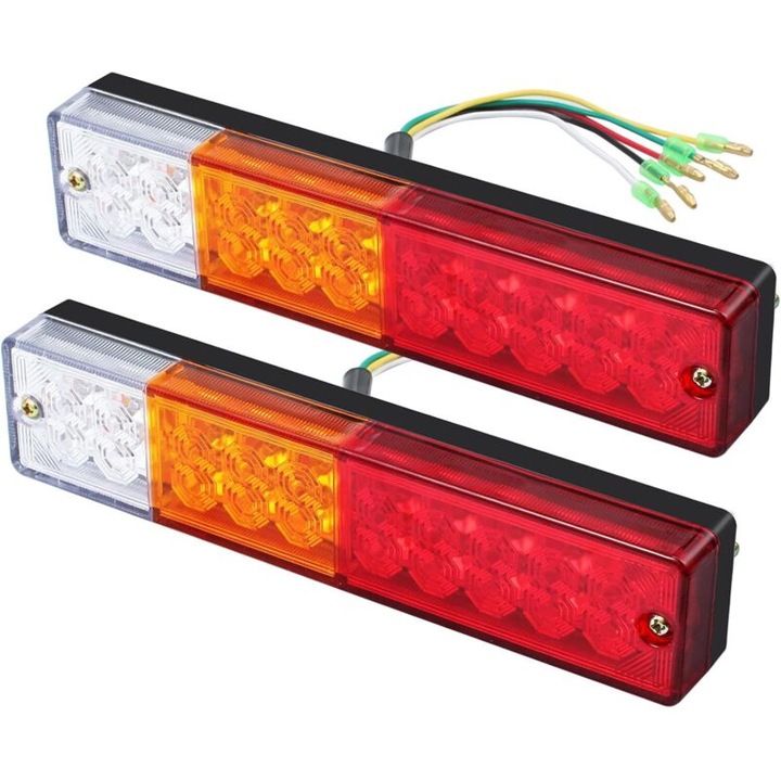 Set 2 Becuri LED 20 LED-uri, rosu, portocaliu si alb, 237x50x30mm, 12V/24V, impermeabile, pentru remorci si vehicule