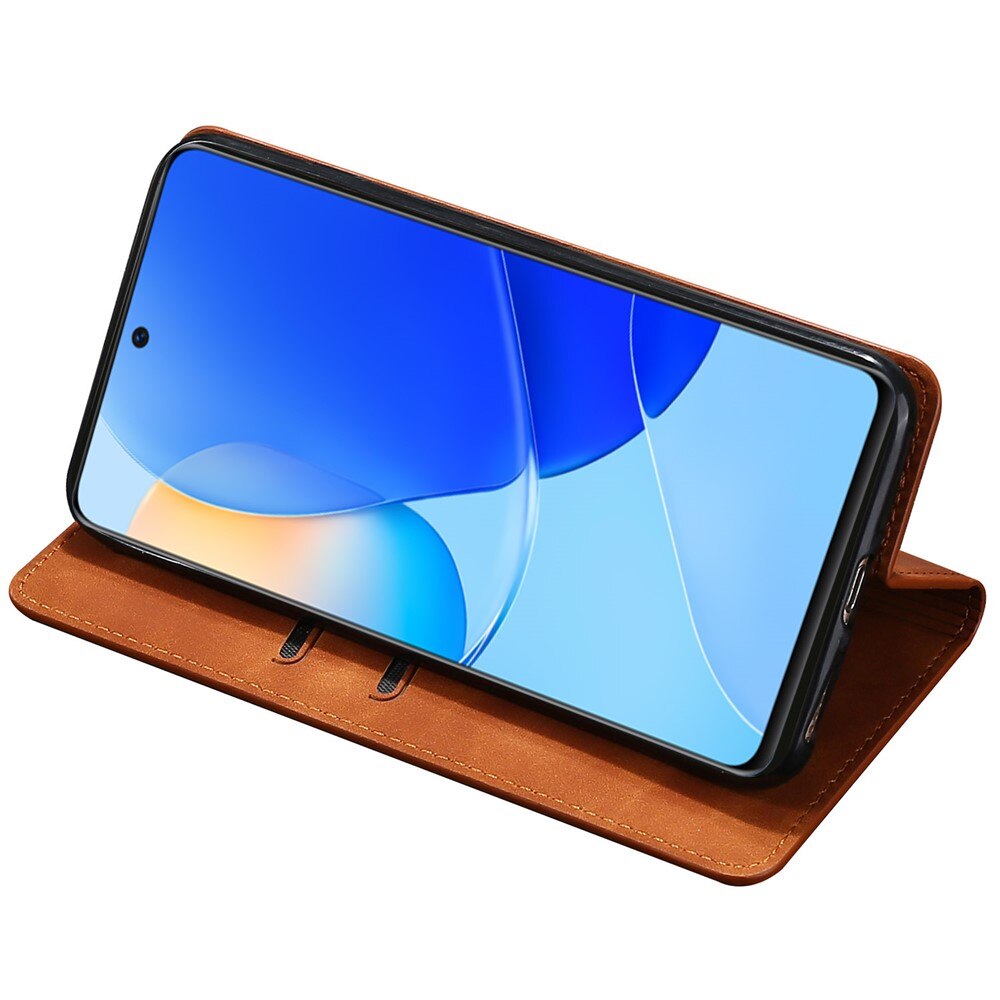 Husa Flip Tip Carte Deluxe Compatibila cu Honor Magic 8 Lite, Piele Ecologica, Stand, Maro