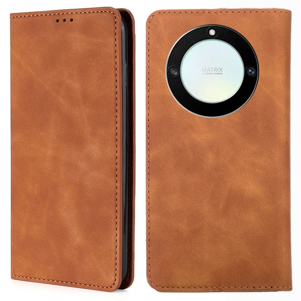 Husa Flip Tip Carte Deluxe Compatibila cu Honor Magic 8 Lite, Piele Ecologica, Stand, Maro