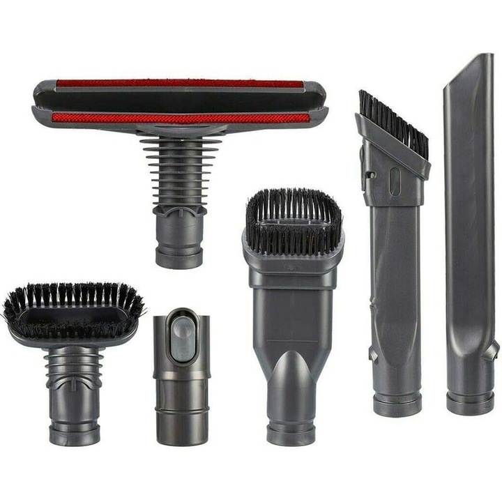 Set accesorii aspirator, 6 piese, pentru curatare colturi, perie tapiterie, perie praf, adaptor compatibil Dyson