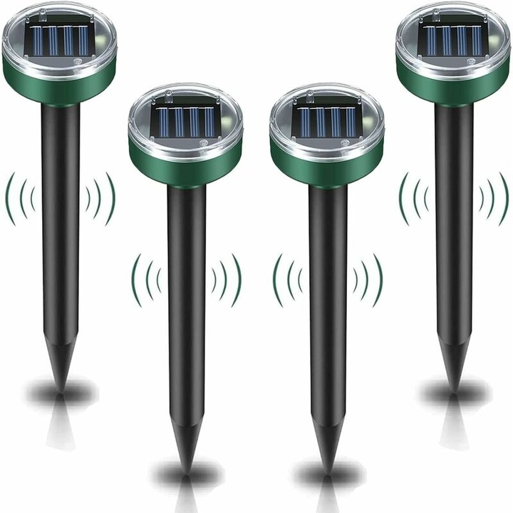 Repelent solar pentru rozatoare, 4 bucati, ultrasonic, impermeabil IP65, 24.6x6.3x6.3cm