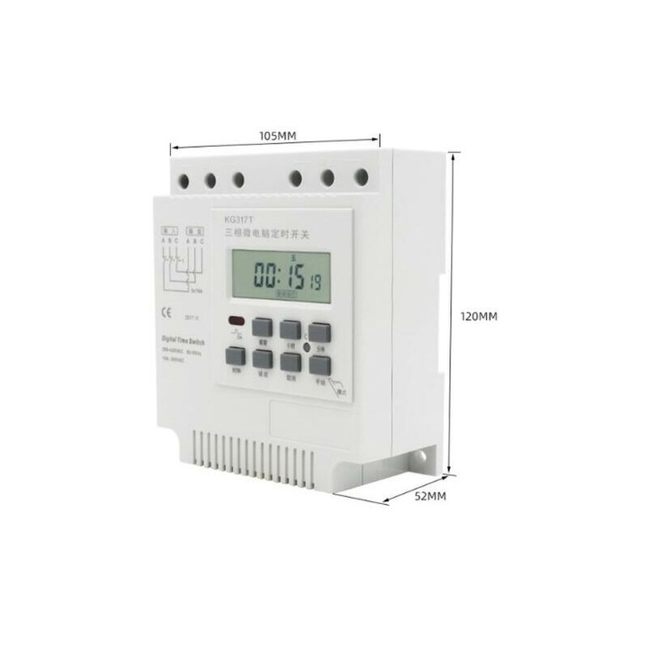 Comutator temporizat programabil, 4 kW, 3 fire, utilizare larga, 350V-420V AC