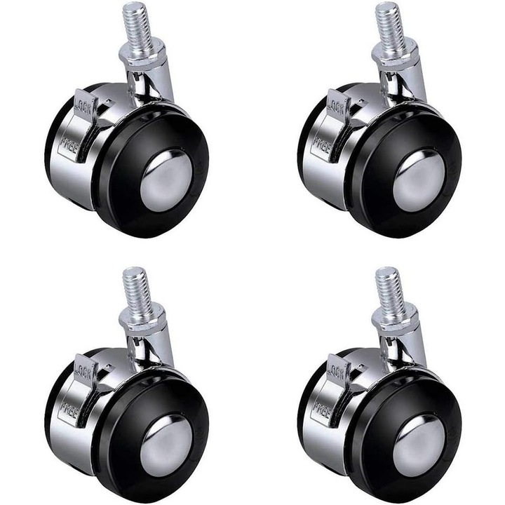 Set 4 roti pivotante universale, 2 inch, cu functie de franare, aliaj, pentru mobilier